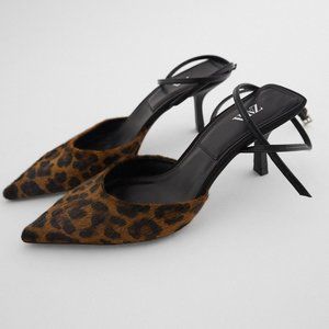NWT ZARA ANIMAL PRINT LEATHER HEELED Sandal Shoe SHOES CALF HAIR  EU 38 US 7.5